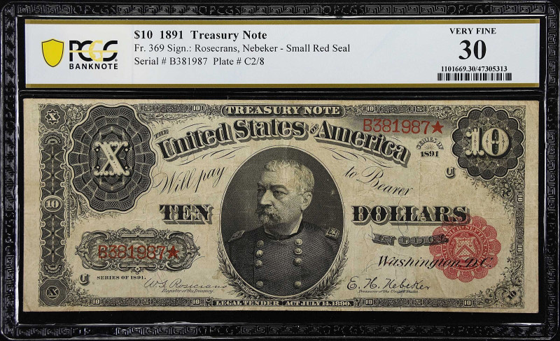 Fr. 369. 1891 $10 Treasury Note. PCGS Banknote Very Fine 30.

Good color is se...