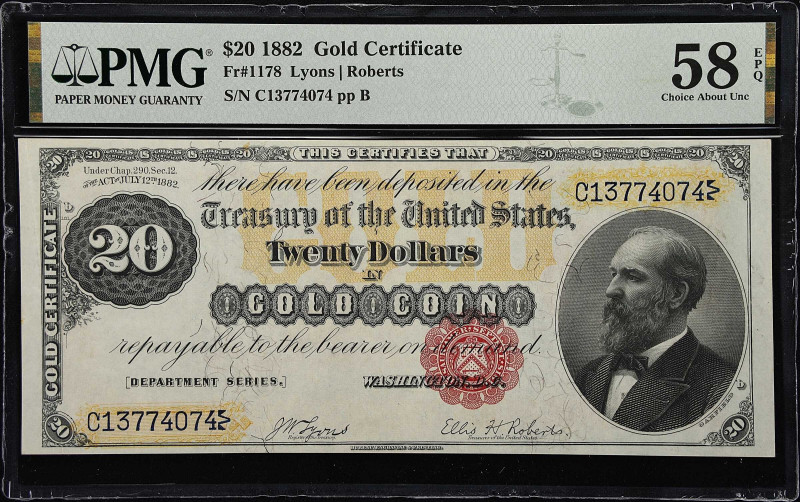 Stunning 1882 $20 Gold Certificate

Fr. 1178. 1882 $20 Gold Certificate. PMG C...