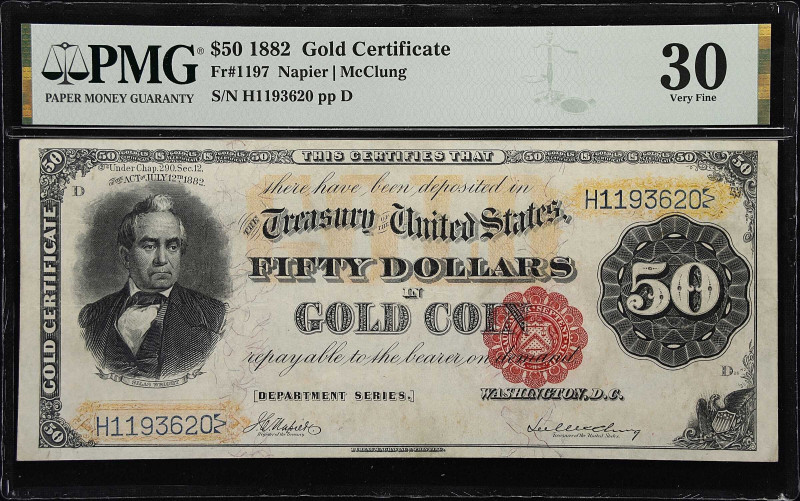 Fr. 1197. 1882 $50 Gold Certificate. PMG Very Fine 30.

The final issue of the...