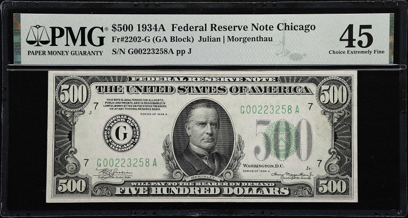 Fr. 2202-G. 1934A $500 Federal Reserve Note. Chicago. PMG Choice Extremely Fine ...