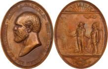 "1881" (post-1882) James A. Garfield Indian Peace Medal. Oval. Bronze. Julian IP-44, Prucha-55. Unc Details--Obverse Repaired (NGC).
