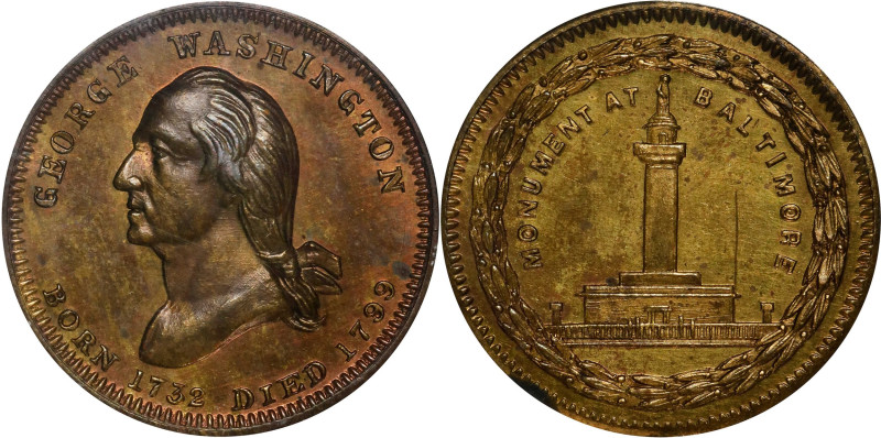 "1799" (ca. 1855) Washington Monument at Baltimore Medal. Musante GW-195, Baker-...