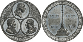 1881 Yorktown Monument Medal. Musante GW-965, Baker-453B, HK-Unlisted, socalleddollar.com-270a. White Metal. AU-58 (NGC).