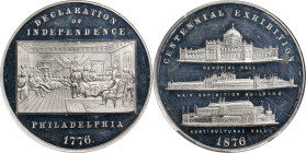 1876 U.S. Centennial Exhibition Three Buildings / Declaration of Independence Medal. Holland-79. White Metal. MS-62 (NGC).