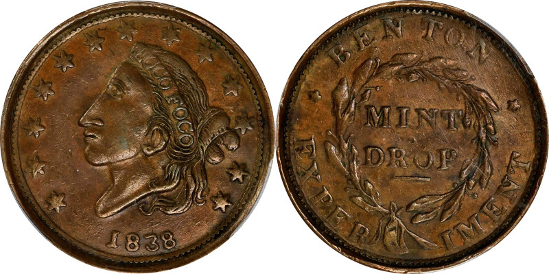 1838 Mint Drop. HT-63, Low-55, DeWitt-CE 1838-14, W-11-430a. Rarity-1. Copper. P...