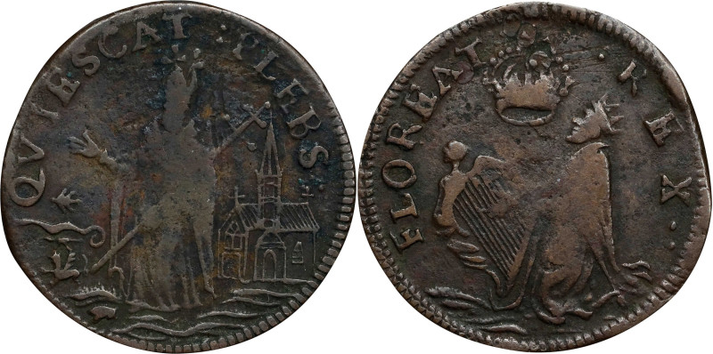 Undated (ca. 1652-1674) St. Patrick Farthing. Martin 2e.1-Fc.15, W-11500. Rarity...