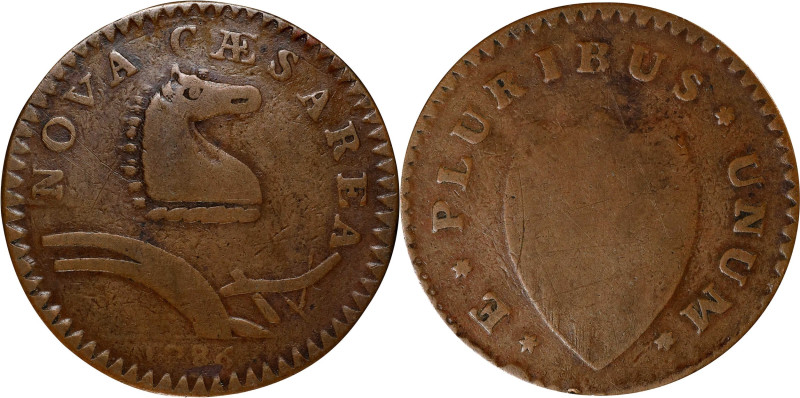 1786 New Jersey Copper. Maris 24-P, W-4965. Rarity-2. Curved Plow Beam, Blundere...