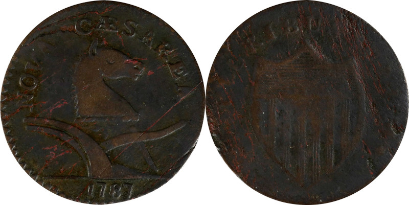 1787 New Jersey Copper. Maris 34-J, W-5115. Rarity-3. Sprig Above Plow, Deer Hea...