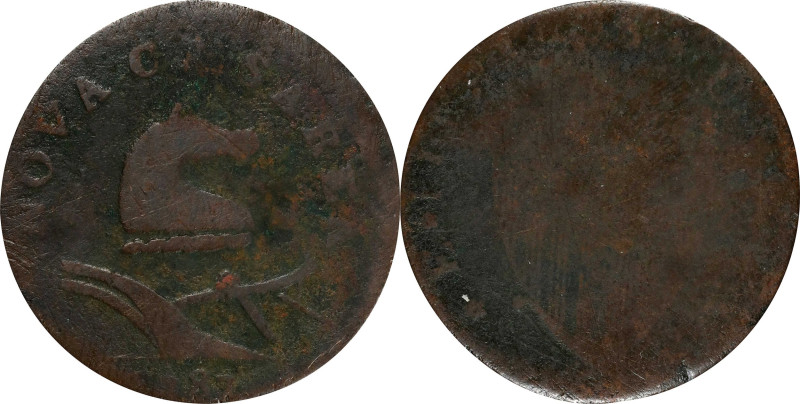 1787 New Jersey Copper. Maris 38-c, W-5190. Rarity-3. No Sprig Above Plow, Pony ...