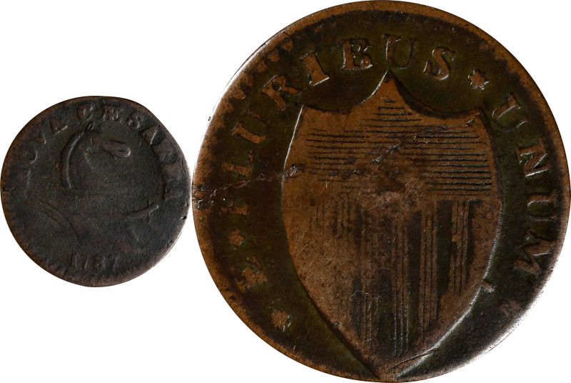 1787 New Jersey Copper. Maris 43-d, W-5225. Rarity-1. No Sprig Above Plow, Bulbo...