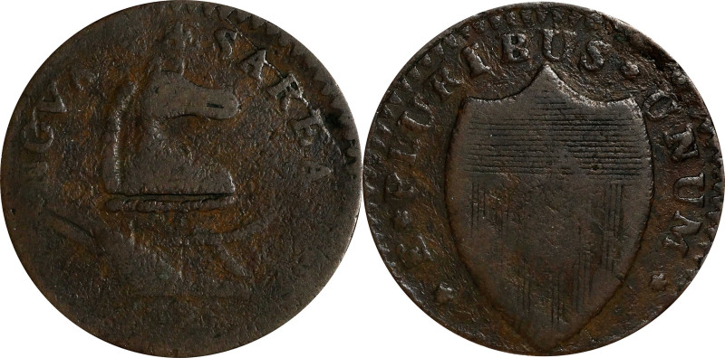 1787 New Jersey Copper. Maris 44-d, W-5235. Rarity-4. No Sprig Above Plow, Sleig...