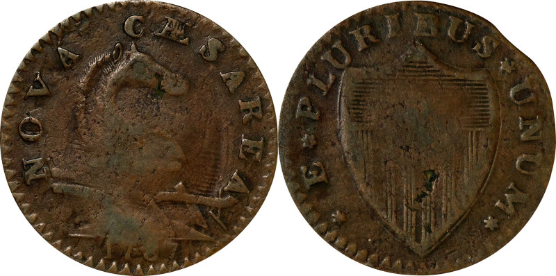 1787 New Jersey Copper. Maris 46-e, W-5250. Rarity-1. No Sprig Above Plow, Clash...