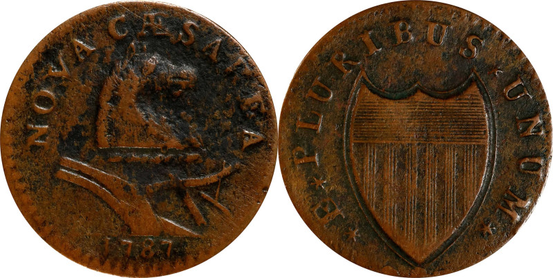 1787 New Jersey Copper. Maris 48-g, W-5275. Rarity-1. No Sprig Above Plow, Batma...