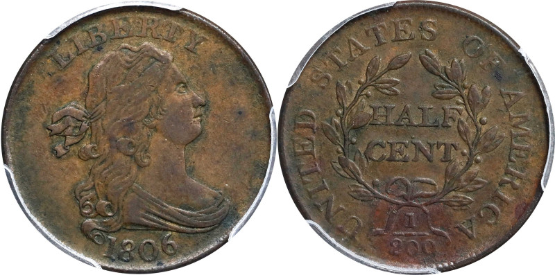 1806 Draped Bust Half Cent. Small 6, Stemless Wreath. AU-53 (PCGS). CAC.

PCGS...