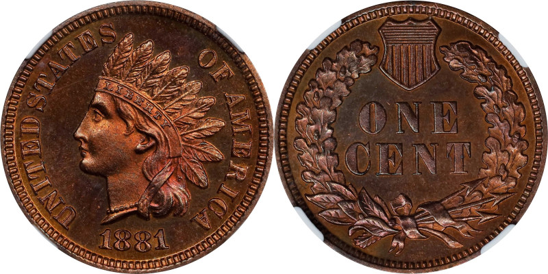 1881 Indian Cent. Proof-66 RB (NGC).

PCGS# 2331. NGC ID: 22A2.