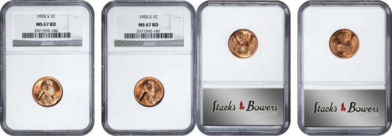 Lot of (2) 1955-S Lincoln Cents. MS-67 RD (NGC).

PCGS# 2833. NGC ID: 22FJ.