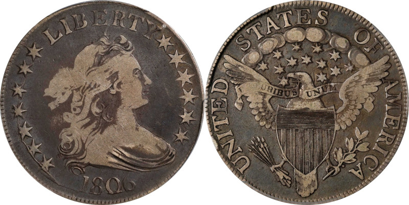 1806 Draped Bust Half Dollar. Pointed 6, Stem Through Claw. Fine-12 (PCGS).

P...