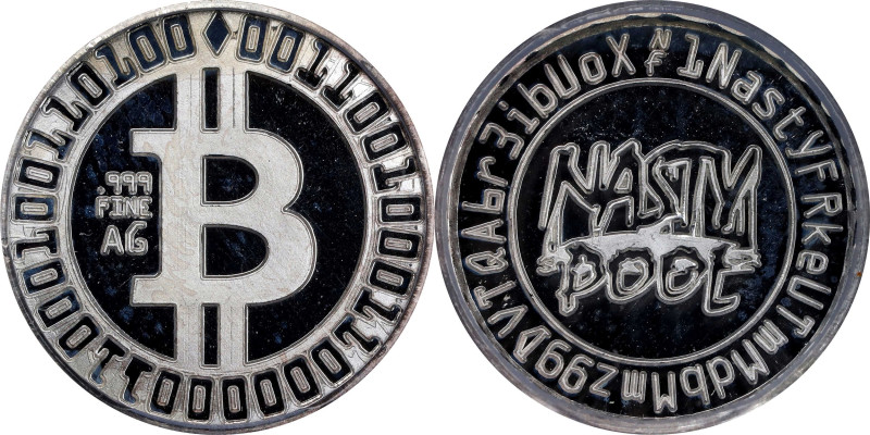 2014 Nasty Pool Bitcoin-Themed Silver Token. 1 Gram of .999 Fine Silver. MS-68 P...