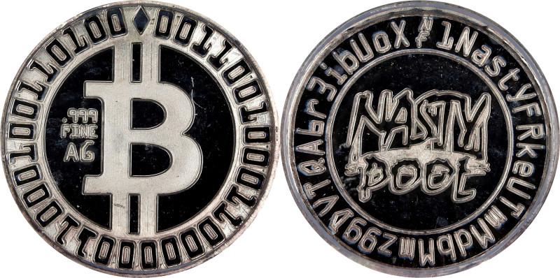 2014 Nasty Pool Bitcoin-Themed Silver Token. 1 Gram of .999 Fine Silver. MS-67 P...