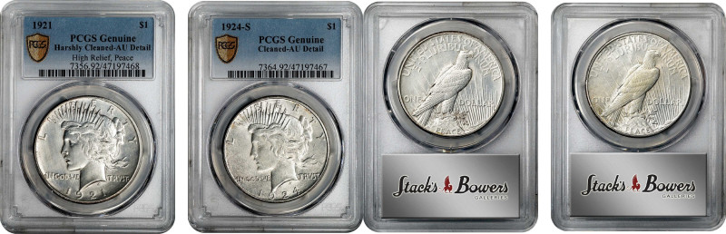 Lot of (2) Better Date Peace Silver Dollars. AU Details (PCGS).

Included are:...