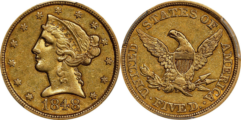 1848 Liberty Head Half Eagle. AU-50 (PCGS).

PCGS# 8236. NGC ID: 25TS.