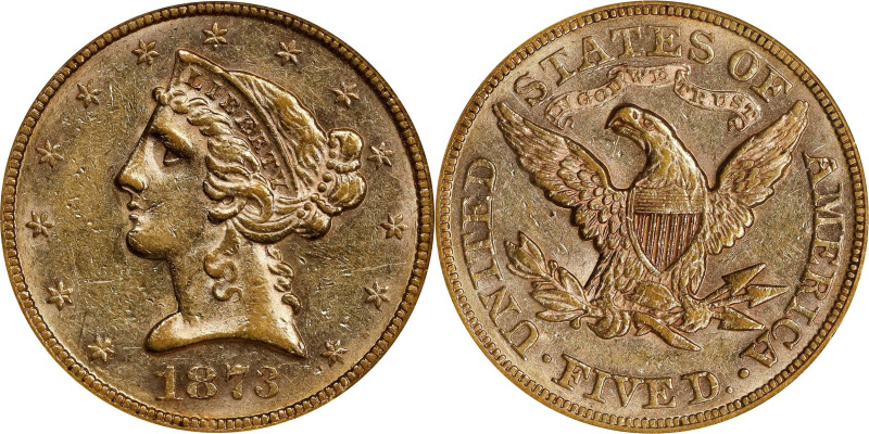 1873 Liberty Head Half Eagle. Open 3. AU-55 (NGC).

PCGS# 8328. NGC ID: 25WK.