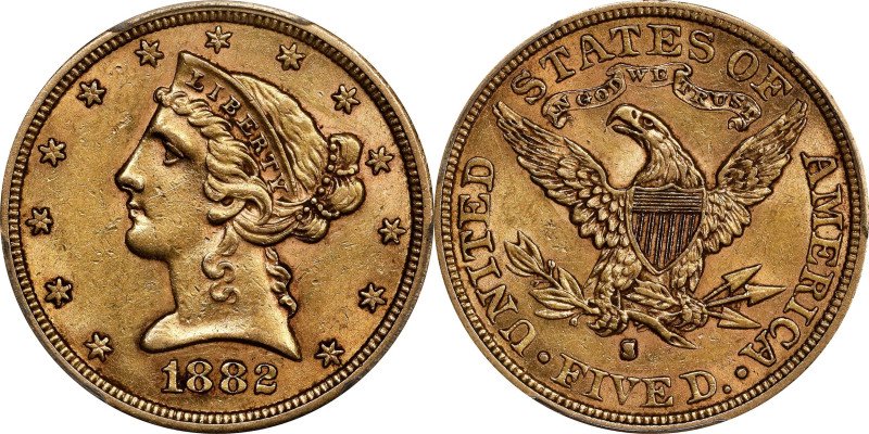 1882-S Liberty Head Half Eagle. AU-58 (PCGS).

PCGS# 8360. NGC ID: 25XJ.