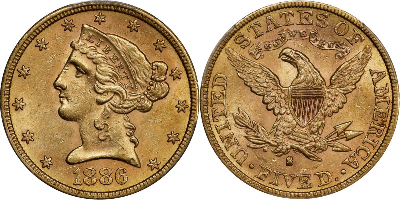 1886-S Liberty Head Half Eagle. AU-58 (PCGS).

PCGS# 8370. NGC ID: 25XV.