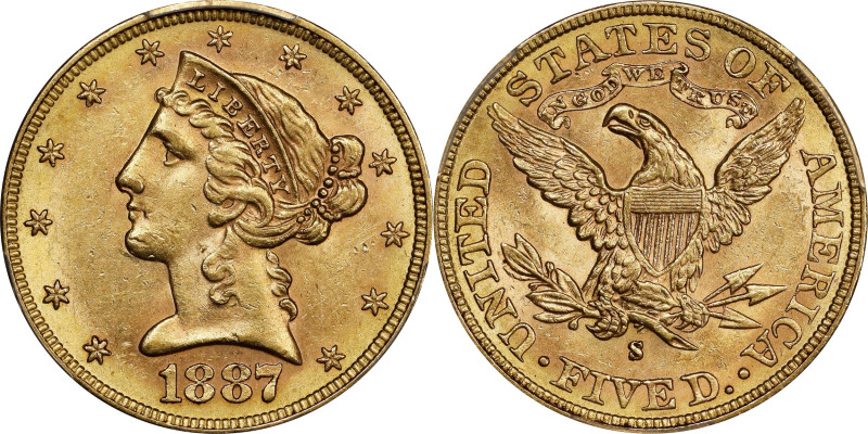 1887-S Liberty Head Half Eagle. MS-61 (PCGS).

PCGS# 8371. NGC ID: 25XW.