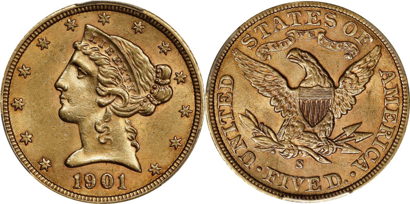 1901-S Liberty Head Half Eagle. MS-62 (PCGS).

PCGS# 8404. NGC ID: 25YX.