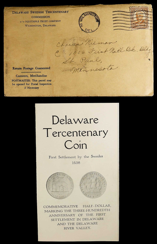 1936 Delaware Tercentenary Five-Coin Tab Holder and Original Mailer from the Del...