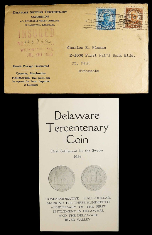 1936 Delaware Tercentenary Five-Coin Tab Holder and Original Mailer from the Del...