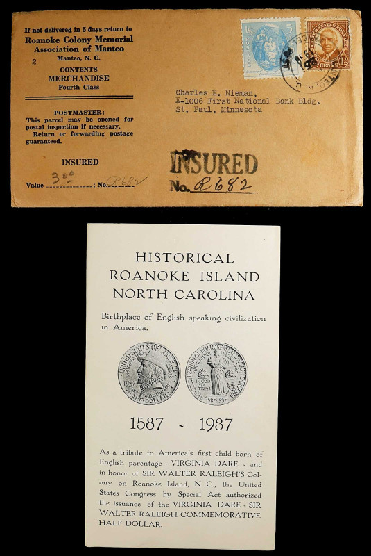 1937 Roanoke, North Carolina 350th Anniversary Five-Coin Tab Holder and Original...