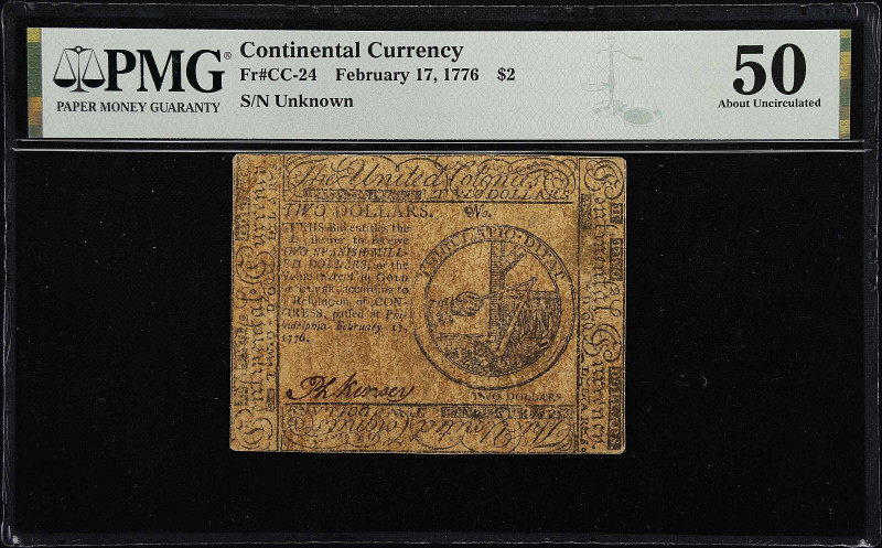 CC-24. Continental Currency. February 17, 1776. $2. PMG About Uncirculated 50.
...