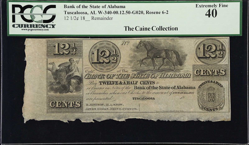 Tuscaloosa, Alabama. Bank of the State of Alabama. W-340-00.12.50-G020. 18xx 12 ...