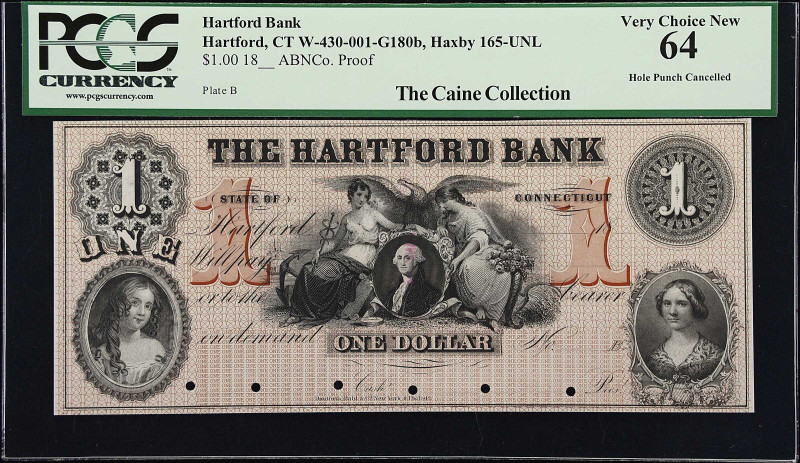 Hartford, Connecticut. Hartford Bank. Haxby 165-UNL, W-430-001-G180b. 18xx $1. P...