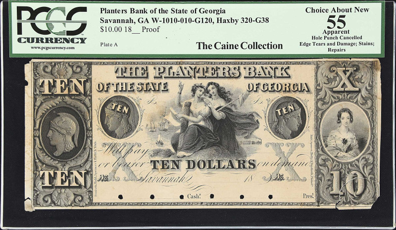 Savannah, Georgia. Planters Bank of the State of Georgia. Haxby 320-G38, W-1010-...