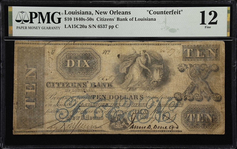 New Orleans, Louisiana. Citizens' Bank of Louisiana. 1856. Counterfeit. $10. PMG...