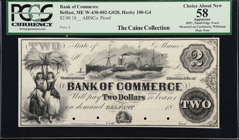 Belfast, Maine. Bank of Commerce. Haxby 180-G4, W-430-002-G020. 18xx $2. Proof. ...