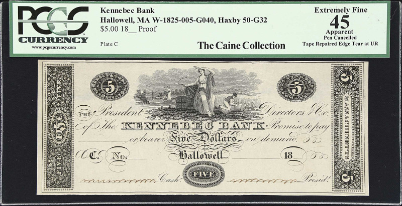 Hallowell, Massachusetts (Maine District). Kennebee Bank. Haxby 50-G32, W-1825-0...