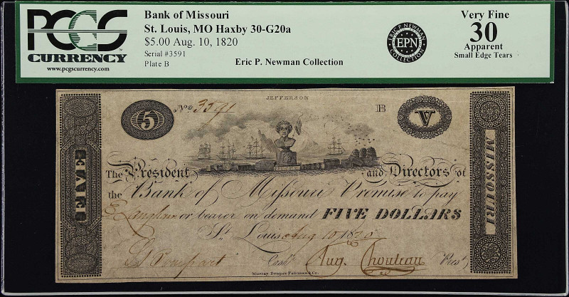 St. Louis, Missouri. Bank of Missouri. Haxby 30-G20a. 1820 $5. PCGS Currency Ver...