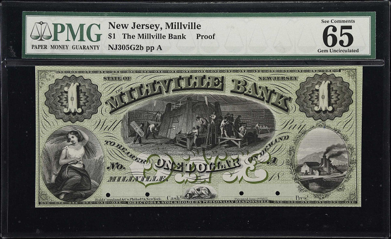 Millville, New Jersey. Millville Bank. Haxby 305-G2b. 18xx $1. Proof. PMG Gem Un...