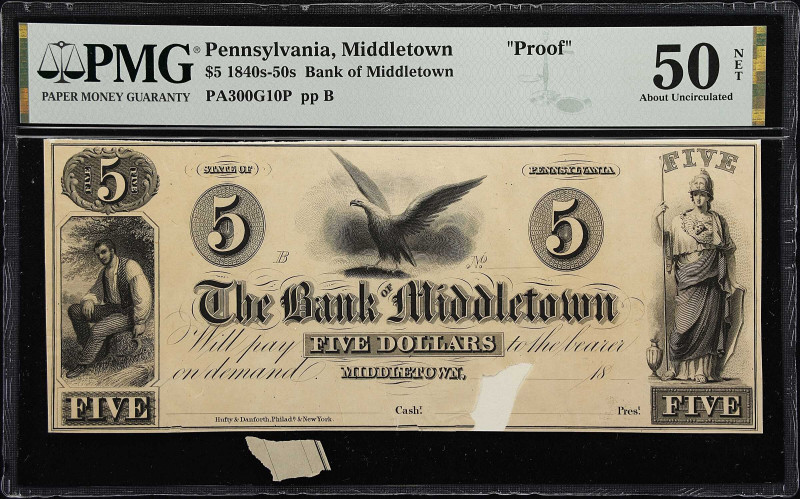 Middletown, Pennsylvania. The Bank of Middletown. 18xx. Proof. $5. PMG About Unc...