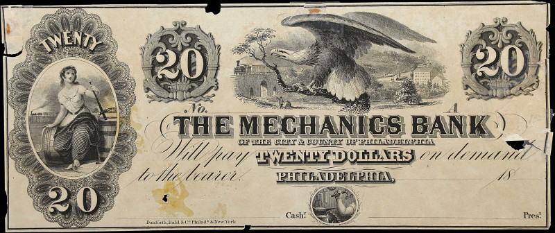 Philadelphia, Pennsylvania. The Mechanics Bank. 18xx $20. Uncirculated.

Proof...