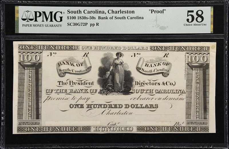 Charleston, South Carolina. Bank of South Carolina. 18xx. Proof. $100. PMG Choic...