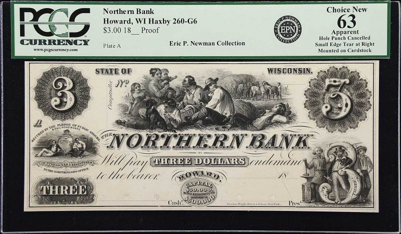 Howard, Wisconsin. Northern Bank. Haxby 260-G6. 18xx $3. Proof. PCGS Currency Ch...