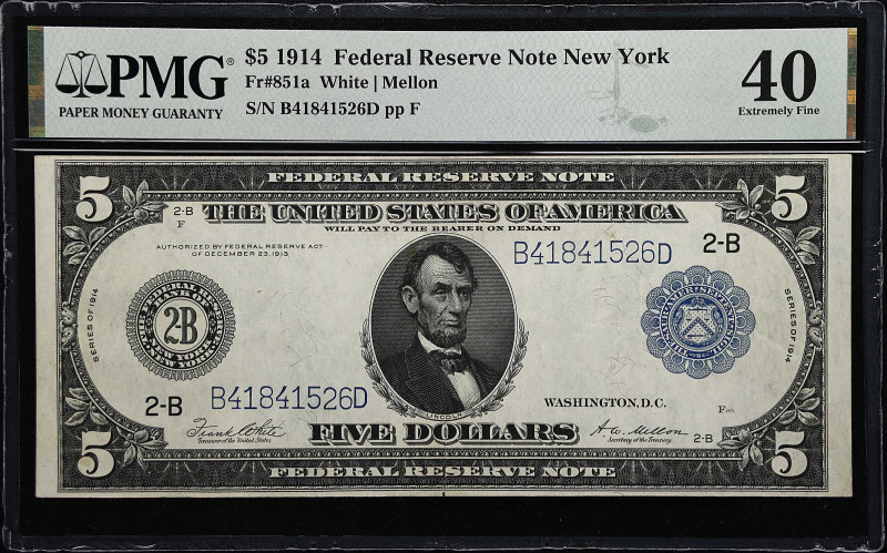 Fr. 851a. 1914 $5 Federal Reserve Note. New York. PMG Extremely Fine 40.

Just...