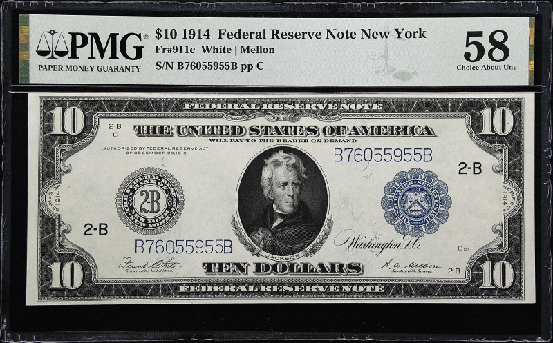 Fr. 911c. 1914 $10 Federal Reserve Note. New York. PMG Choice About Uncirculated...