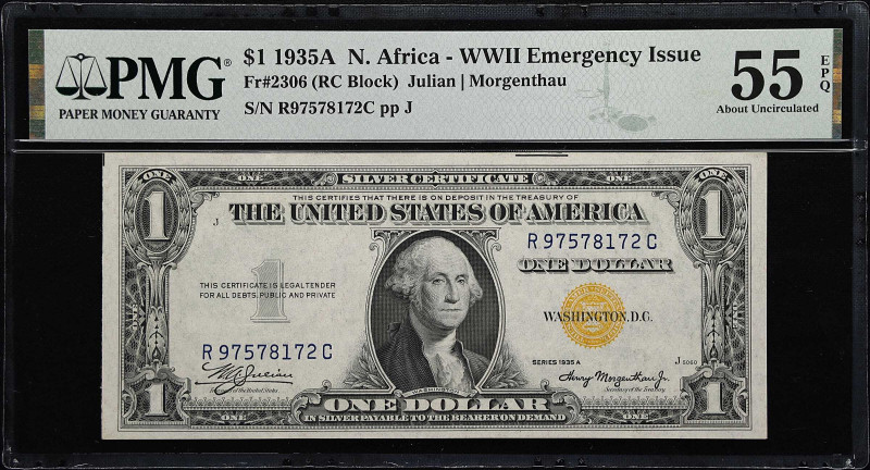 Fr. 2306. 1935A $1 North Africa Emergency Note. PMG About Uncirculated 55 EPQ.
...