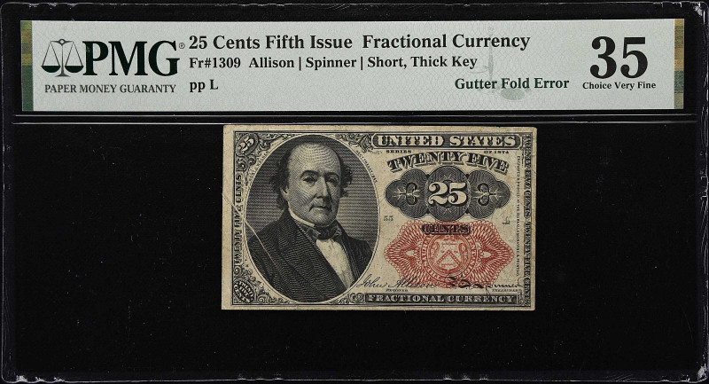 Fr. 1309. 25 Cent. Fifth Issue. PMG Choice Very Fine 35. Gutter Fold Error.

A...